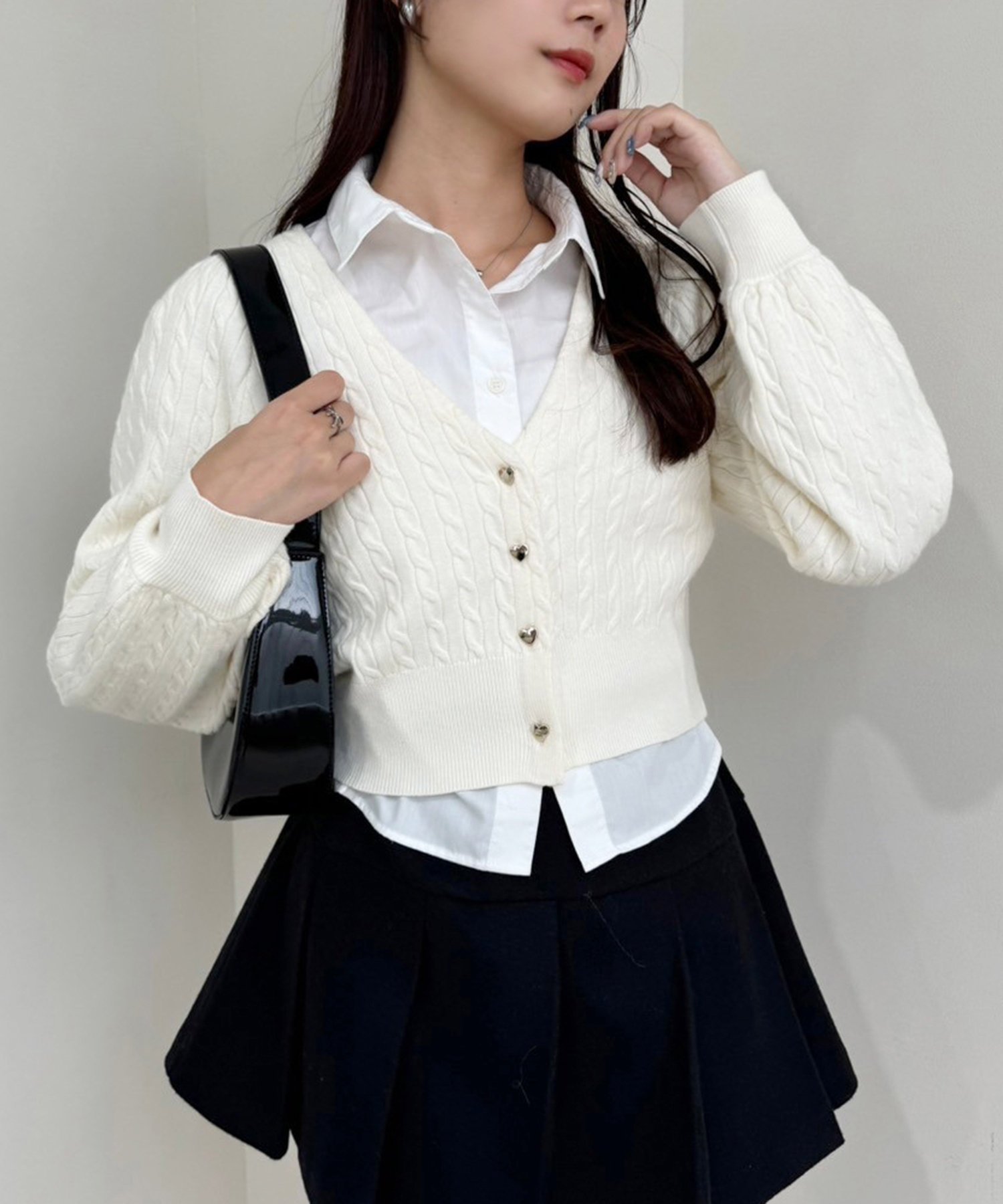 【SALE／10%OFF】one after another NICE CLAUP ハートボタンケーブルカーデ ワンアフターアナザー ナイスクラップ トップス ニット ホワイト ブルー ブラウン【送料無料】のサムネイル