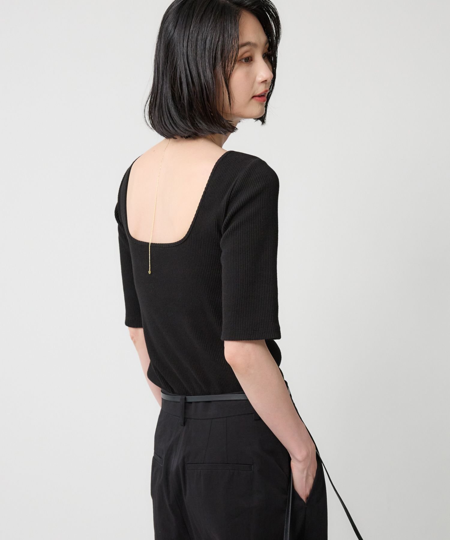 【SALE／57%OFF】BABYLONE カップ付き五分袖プルオーバー バビロン トップス カットソー・Tシャツ ブラック ホワイト グレー【送料無料】のサムネイル