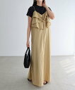 andme ランダム フリル ロング キャミ ワンピース アンドミー ワンピース・ドレス ワンピース ネイビー ベージュ【送料無料】