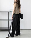 La-gemme サイドラインWジップパンツ ラジュール パンツ ジャージ・スウェットパンツ レッド ベージュ ネイビー ブラック【送料無料】