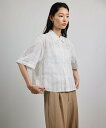 ROPE' 【洗える】シアーチェッククロップド5分袖シャツ/セットアップ対応 ロペ トップス シャツ・ブラウス ホワイト【送料無料】