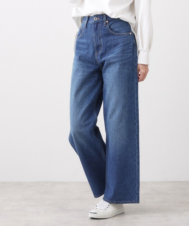 【ユニセックス/洗える】ワイドシルエット12OZデニム デッサン パンツ ジーンズ・デニムパンツ ネイビー ホワイト ブルー