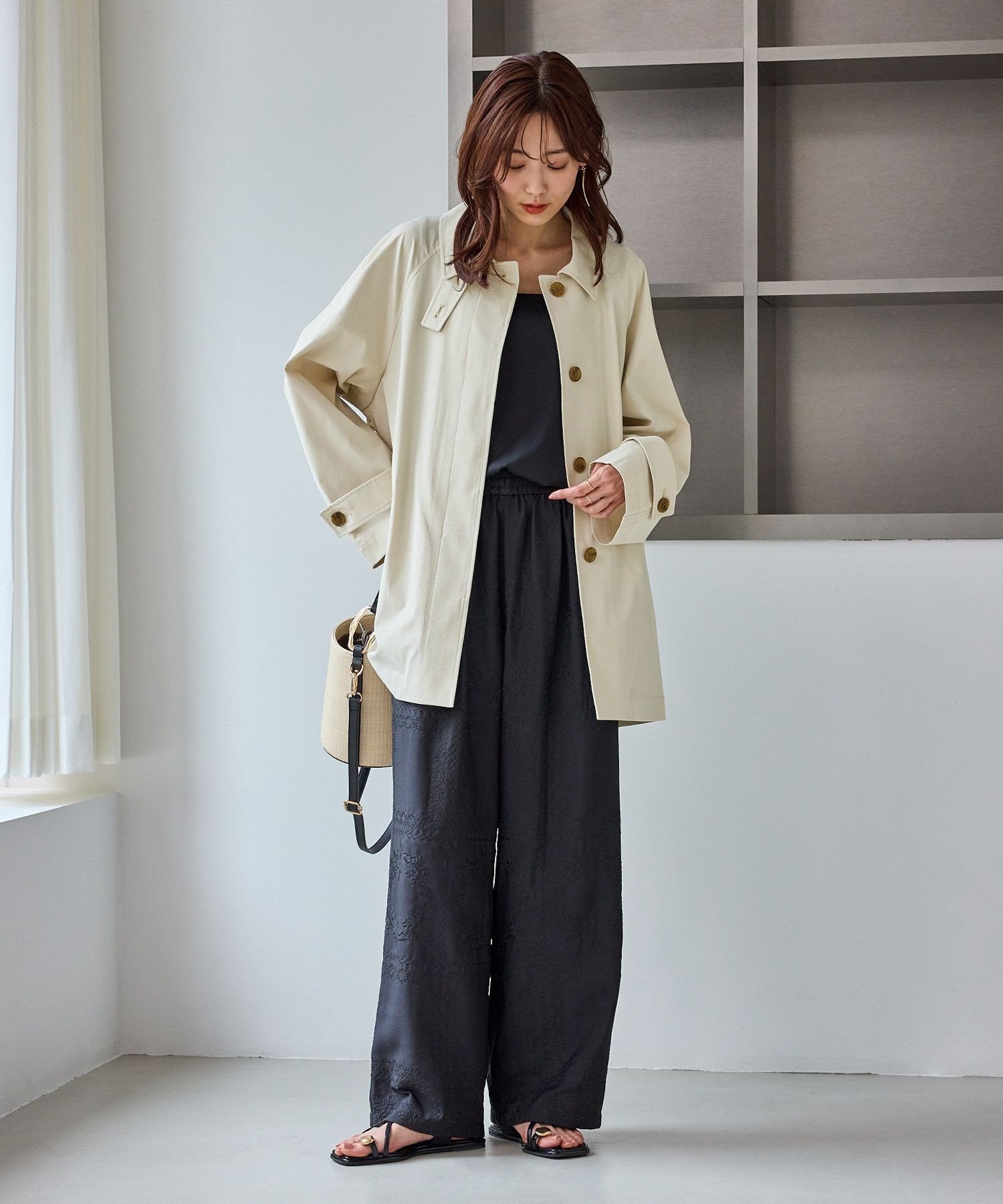 ROPE' PICNIC ミドル丈ステンカラーコート/撥水・花粉ガード ロペピクニック ジャケット・アウター ステンカラーコート ネイビー ベージュ【送料無料】