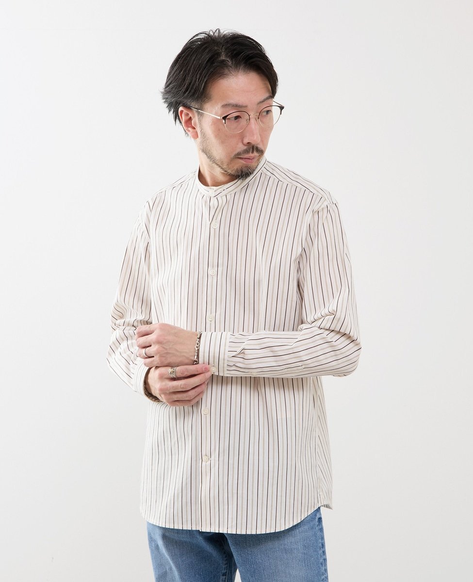 MEN'S MELROSE スタンダードバンドカラーシャツ メンズメルローズ トップス シャツ・ブラウス グリーン ブルー ホワイト