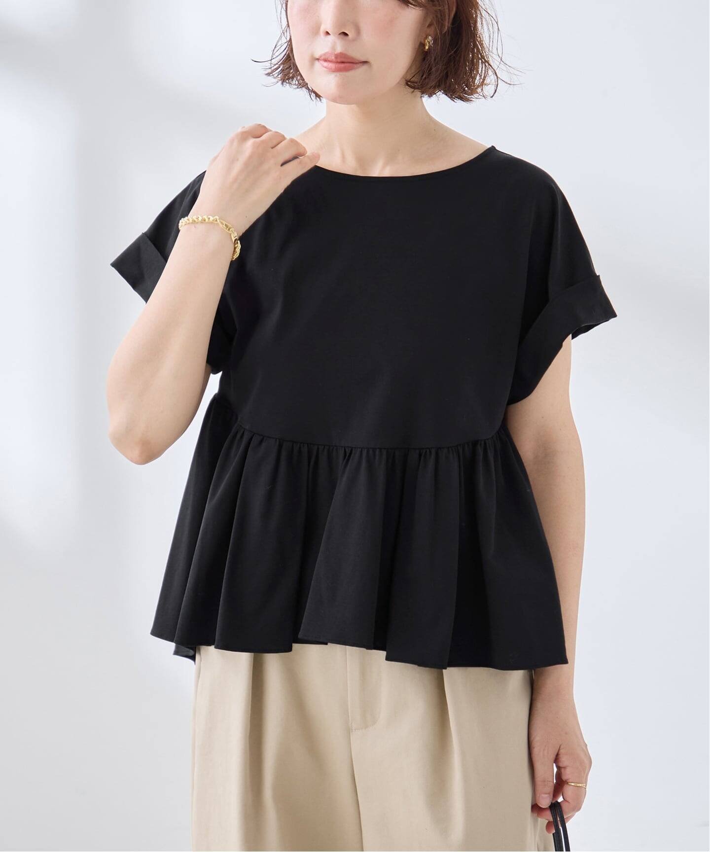 JOURNAL STANDARD L'ESSAGE ペプラムTシャツ ジャーナルスタンダード レサージュ トップス カットソー・Tシャツ ブラック ブラウン