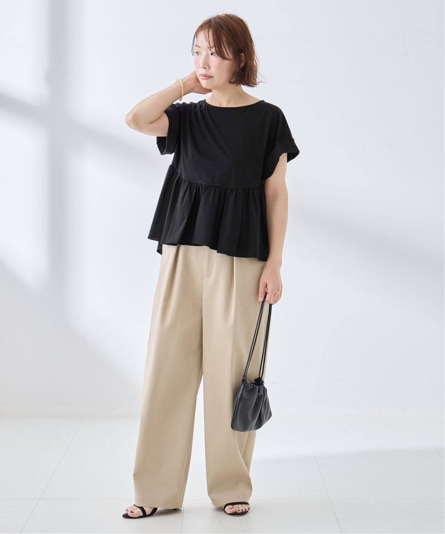 JOURNAL STANDARD L'ESSAGE ペプラムTシャツ ジャーナルスタンダード レサージュ トップス カットソー・Tシャツ ブラック ブラウン