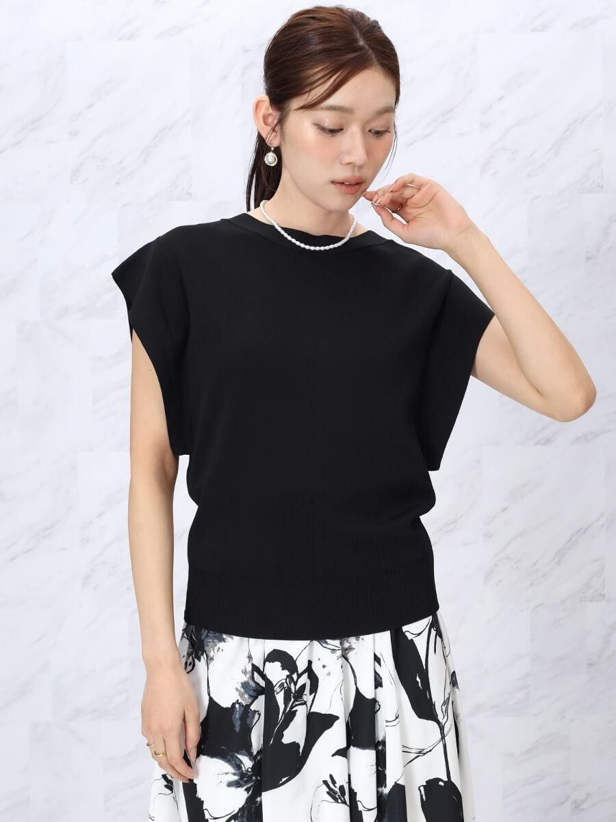 フレンチスリーブサマーニット ヴァン トップス ニット ブラック グレー