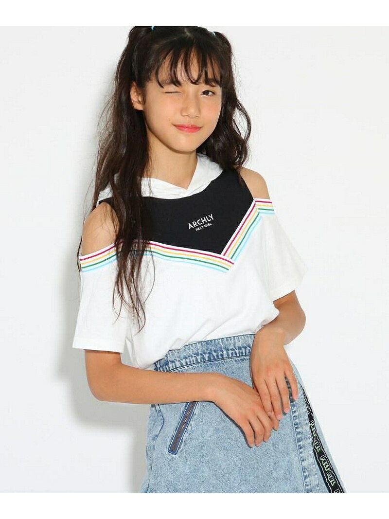 PINK-latte 肩あきレイヤード パーカー ピンク ラテ カットソー パーカー ホワイト ブラック イエローのサムネイル