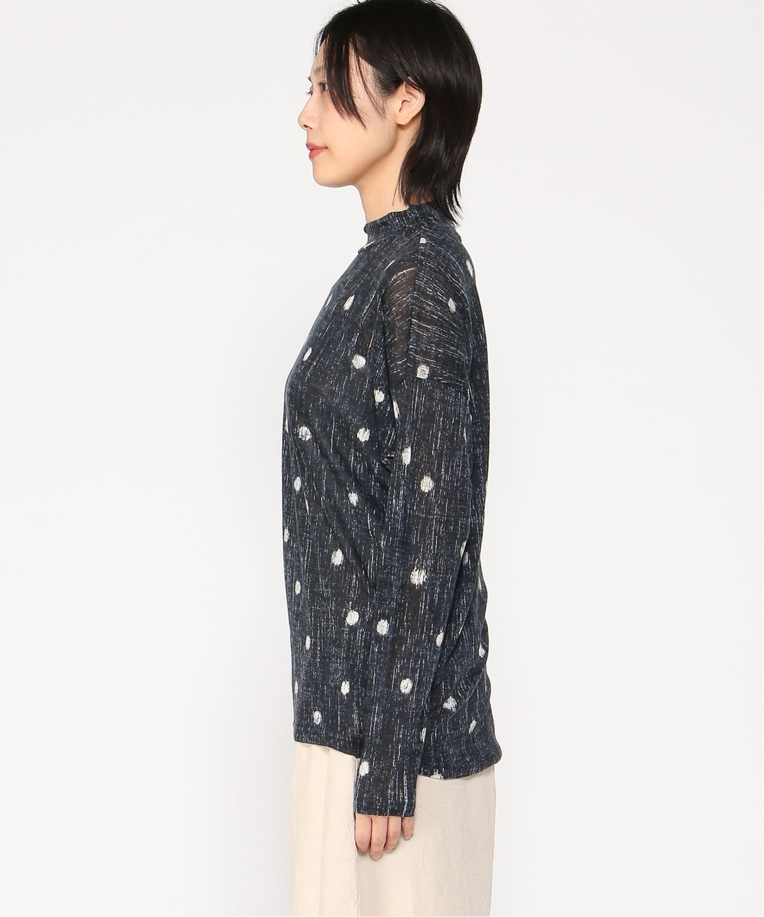 pas de calais pas de calais 【夜空の星】プリント モックネック トップス パドカレ トップス カットソー・Tシャツ ネイビー ブラック