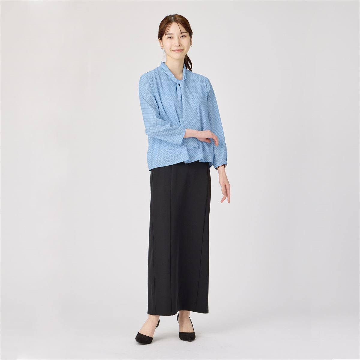 プリントボウタイブラウス 長袖 レディース BL02J101DH10X00-10 トーキョーシャツ トップス シャツ・ブラウス ブルー