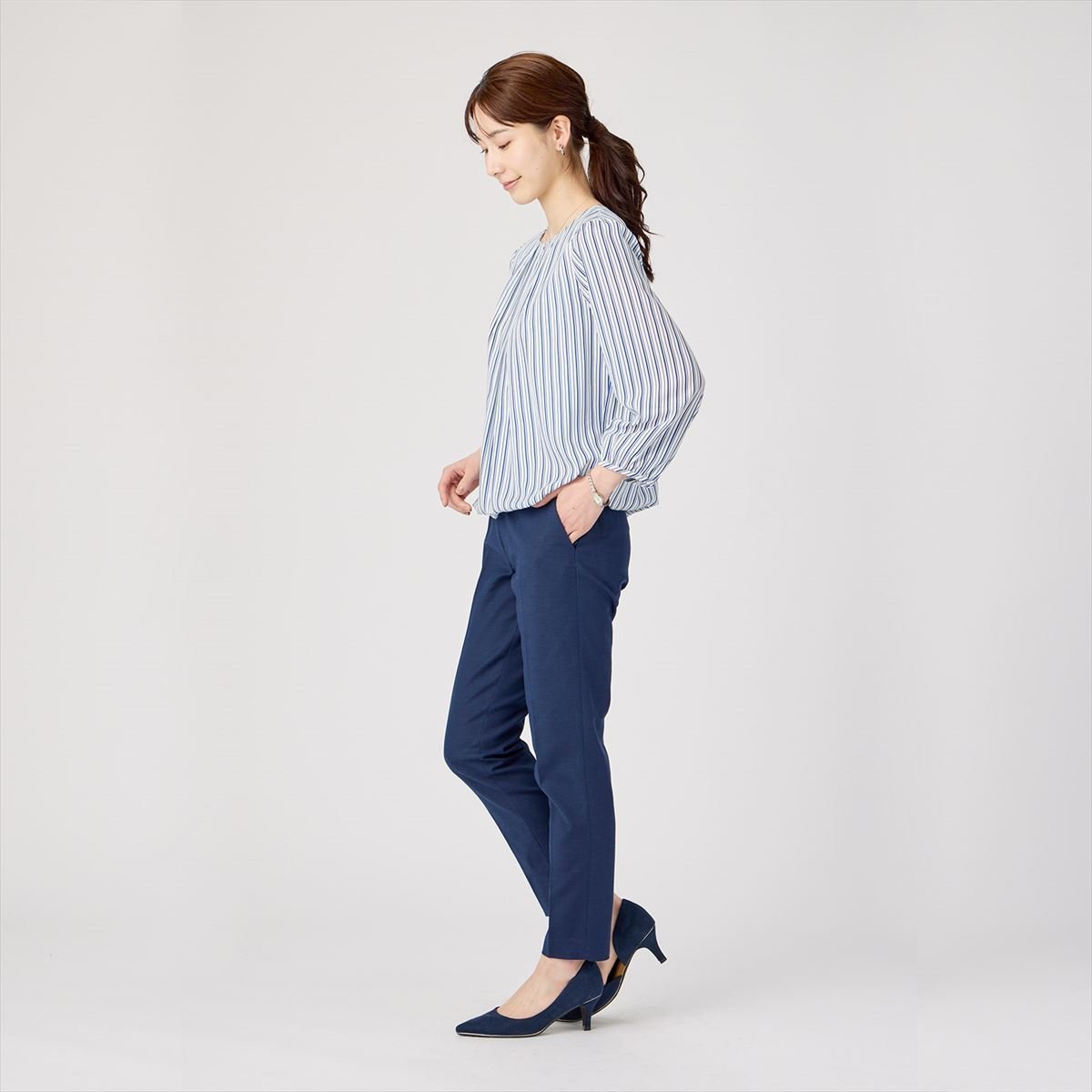 フロントタック ストライプブラウス 長袖 レディース BL02J101DH10R00-23 トーキョーシャツ トップス シャツ・ブラウス ブルー