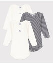 プチバトー　ベビー服 【SALE／20%OFF】PETIT BATEAU 長袖ボディ3枚組 プチバトー マタニティウェア・ベビー用品 ロンパース・カバーオール【送料無料】