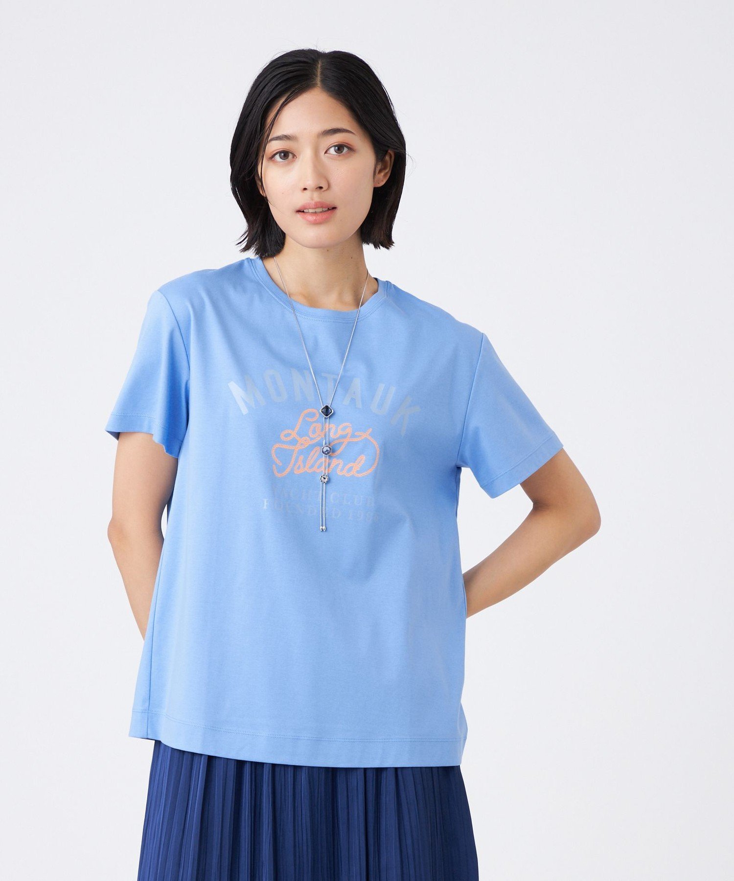 TRANS WORK 【ウォッシャブル】コーコランバイオスムース トランスワーク トップス カットソー・Tシャツ ブルー ホワイト オレンジ