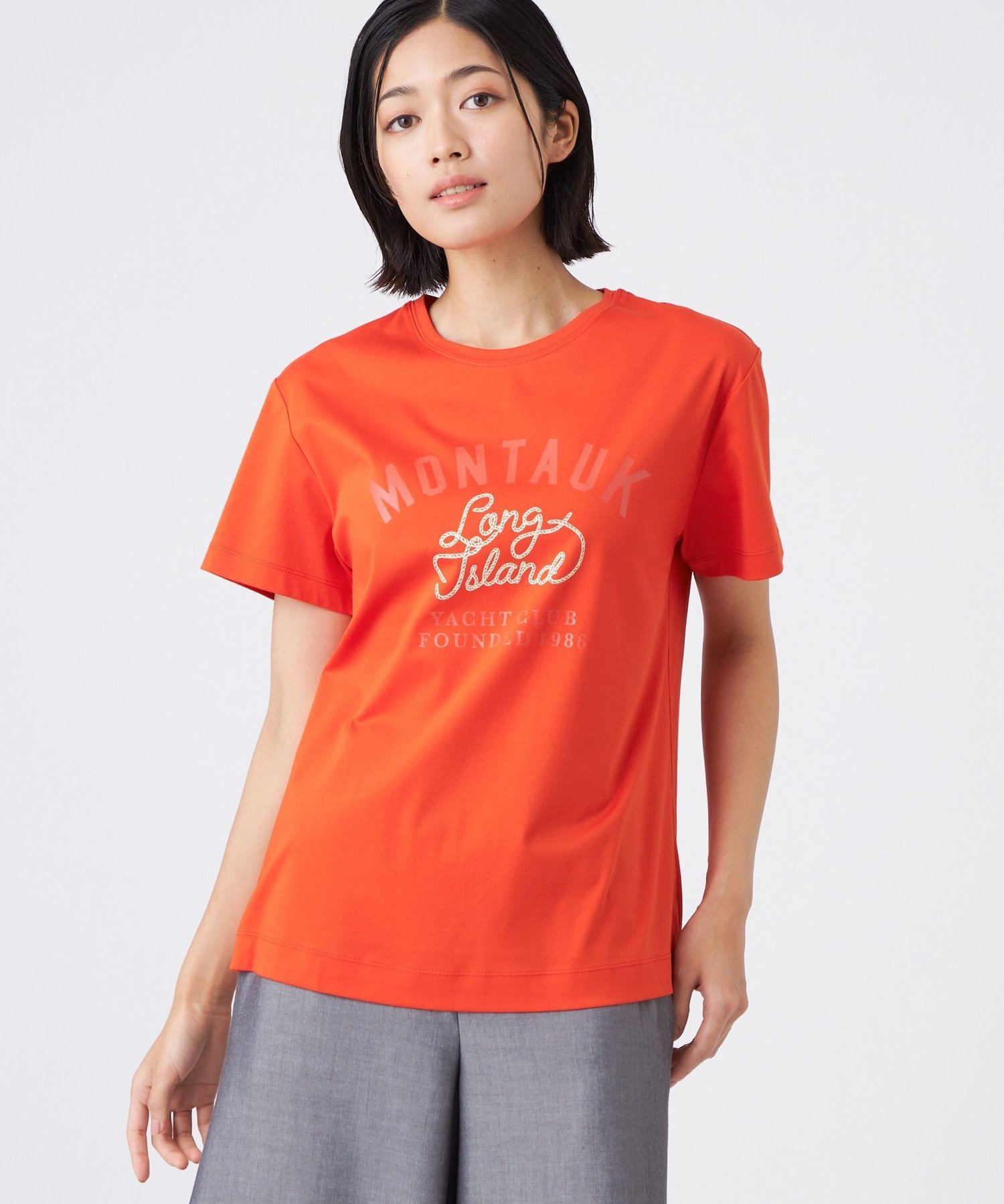 TRANS WORK 【ウォッシャブル】コーコランバイオスムース トランスワーク トップス カットソー・Tシャツ ブルー ホワイト オレンジ