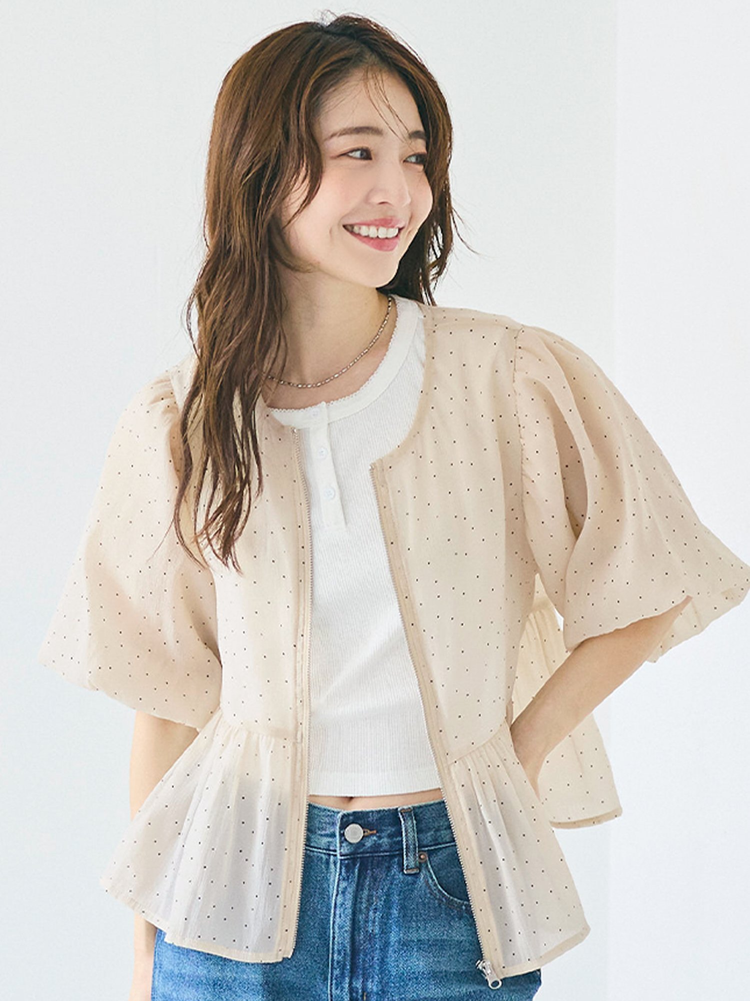 coca シースルーフレアブラウスジャケット コカ トップス シャツ・ブラウス ブラック ホワイトのサムネイル