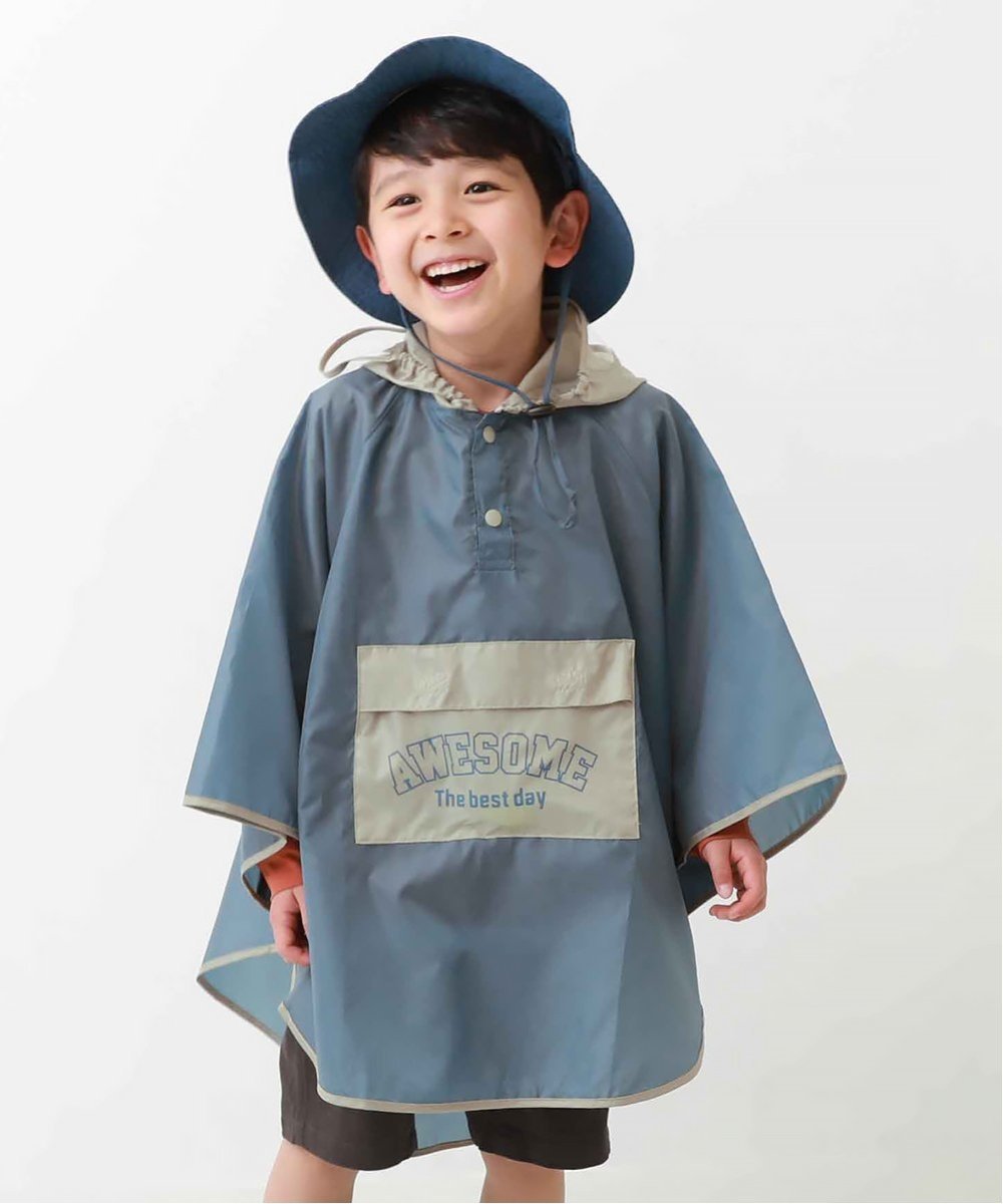 devirock ランドセル対応 ポケッタブル バイカラー レインポンチョ(リフレクター付き) デビロック 子供服 キッズ デビロック ジャケット・アウター レインコート パープル カーキグリーン ブルーのサムネイル