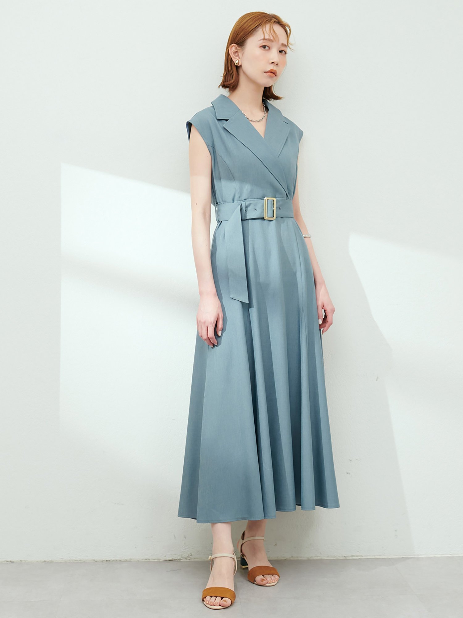 natural couture WEB限定カラーあり / テーラードカラーノースリワンピース ナチュラルクチュール ワンピース・ドレス その他のワンピース・ドレス ブラック オレンジ ベージュ ブラウン ブルー【送料無料】のサムネイル