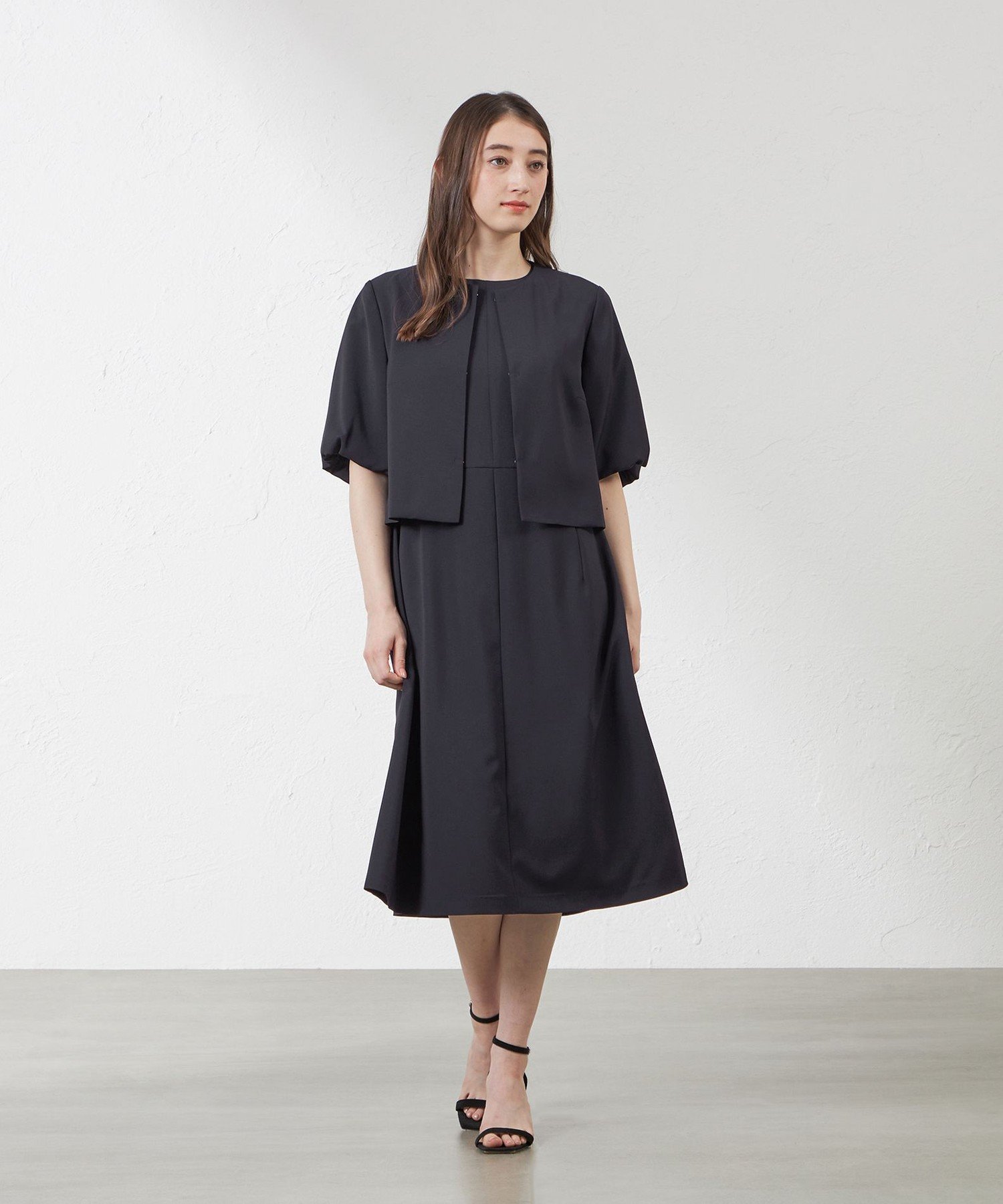 【SALE／60%OFF】AMACA リネンライクポリエステルバルーンスリーブジャケット アマカ ジャケット・アウター ノーカラージャケット ベージュ ブラック【送料無料】