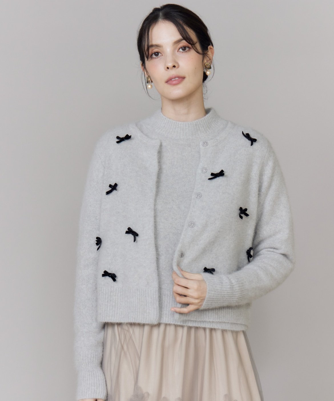 Maglie par ef-de ベロアリボンフォックスカーデ マーリエ ル カセット トップス カーディガン グレー ..