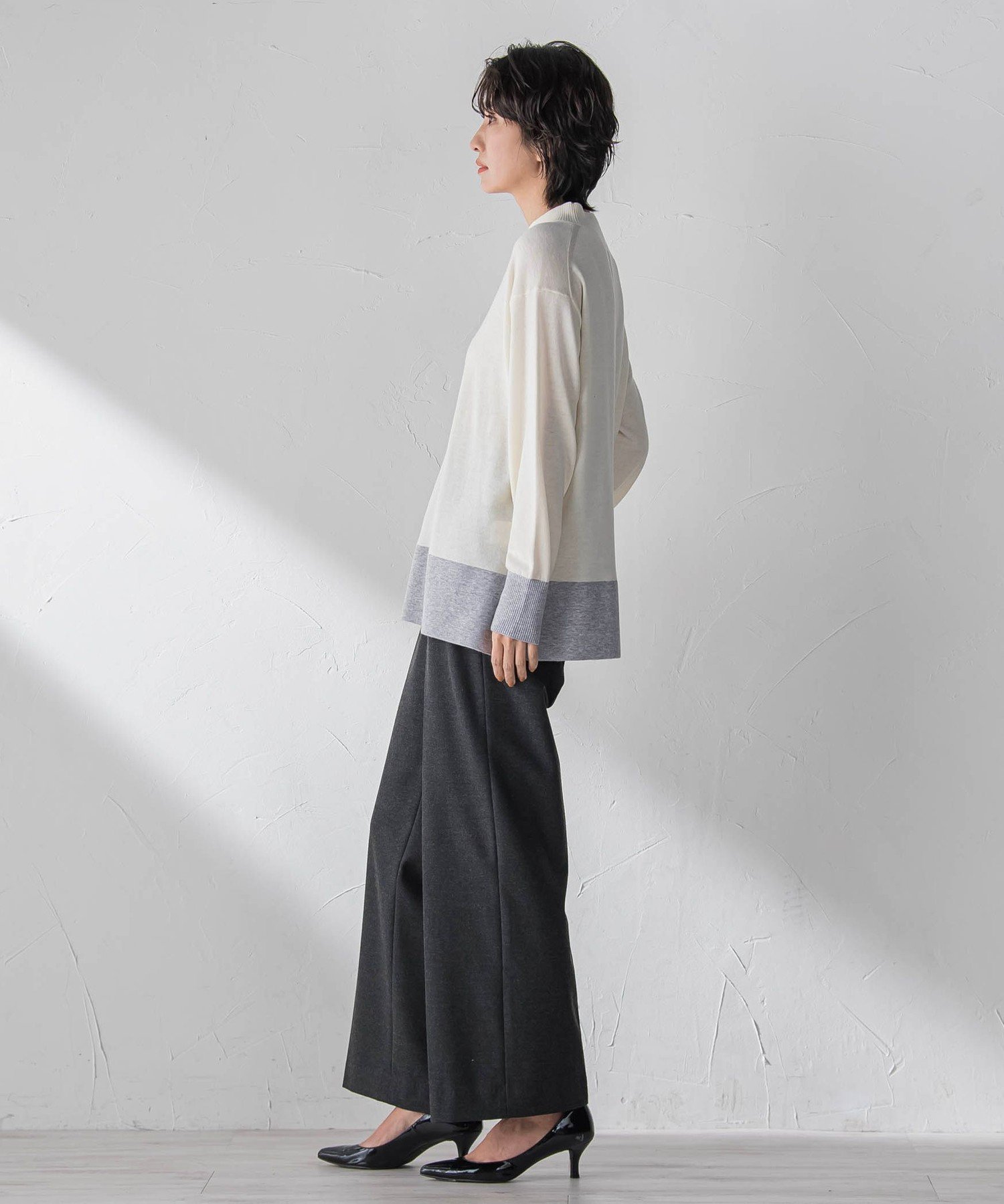 la.f... 【大きいサイズ】両面起毛ワイドパンツ ラ・エフ パンツ その他のパンツ グレー