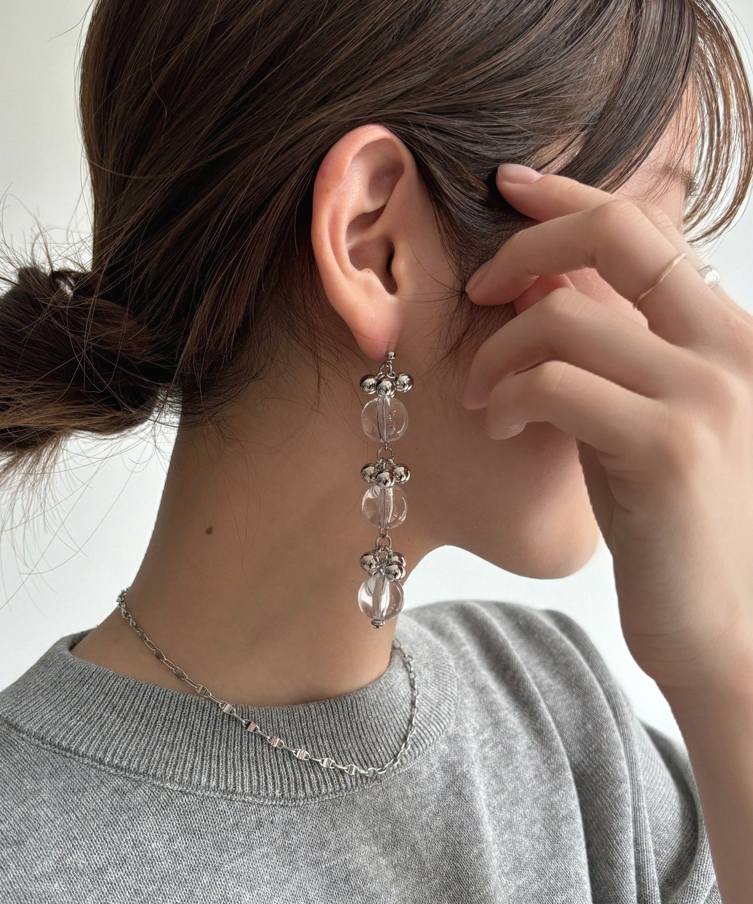 【SALE／60%OFF】DouDou 3連クリアロングピアス ドゥドゥ アクセサリー・腕時計 ピアス シルバー