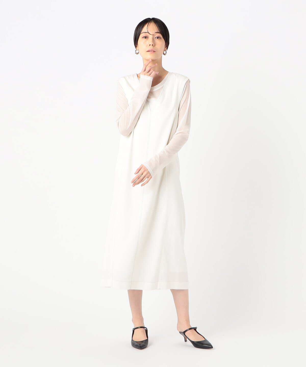 K.T KIYOKO TAKASE デニム調スラブストレッチ ジャンパースカート コムサ ワンピース・ドレス ワンピース ホワイト ネイビー