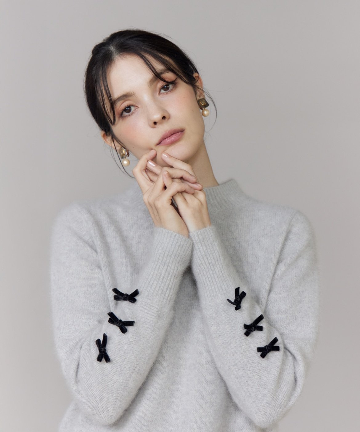 Maglie par ef-de ベロアリボンフォックスプルオーバー マーリエ ル カセット トップス ニット ピンク ..