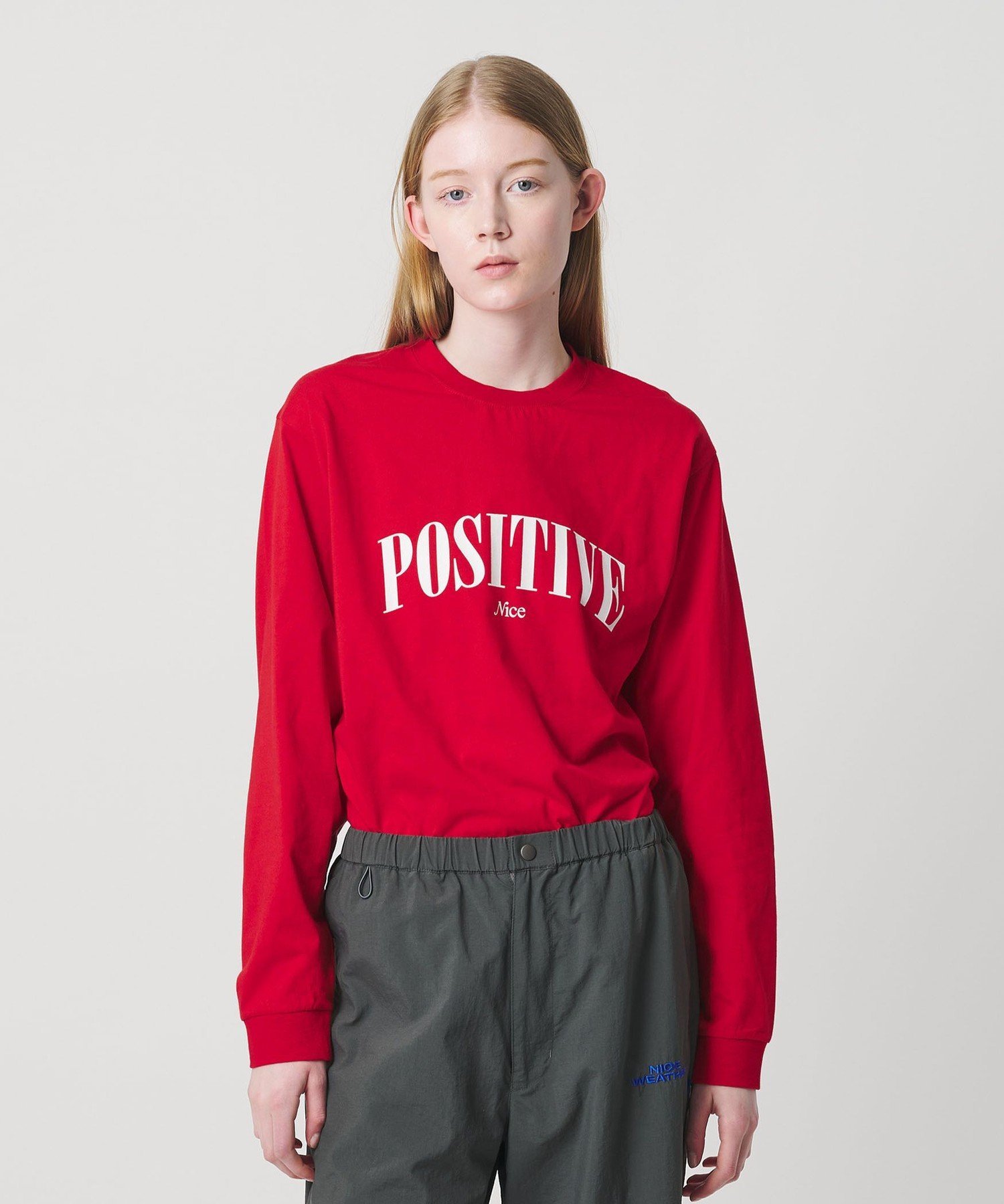 NICE WEATHER ＜NICE WEATHER＞POSITIVE ロングスリーブTシャツ ビューティー＆ユース ユナイテッドアローズ トップス カットソー・Tシャツ ネイビー レッド