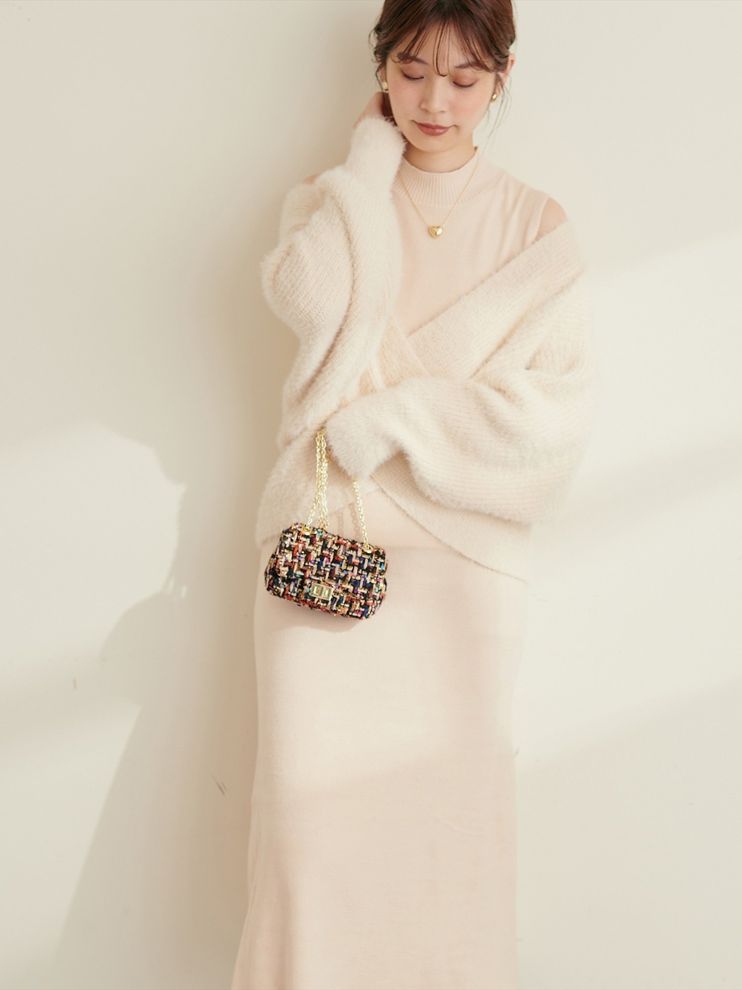 natural couture クロスニット+ノースリワンピースSET ナチュラルクチュール ワンピース・ドレス ワンピース ホワイト グレー ブラウン【送料無料】のサムネイル