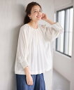【SALE/50%OFF】any FAM 【手洗い可能】ヨーロピアンリネンギャザーブラウス エニィファム トップス シャツ・ブラウス ホワイト ブラウン ブルー...