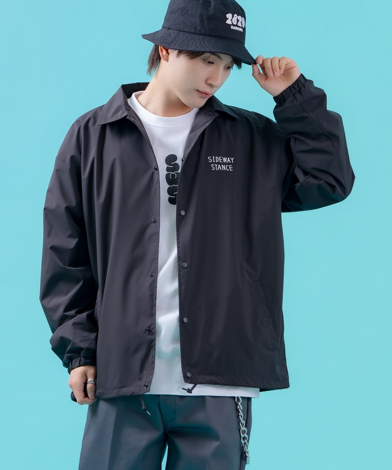 【SALE／10%OFF】SIDEWAY STANCE SIDEWAY STANCE サイドウェイスタンス イラストスケーター コーチジャケット インプローブス ジャケット・アウター ナイロンジャケット ブラック グレー【送料無料】
