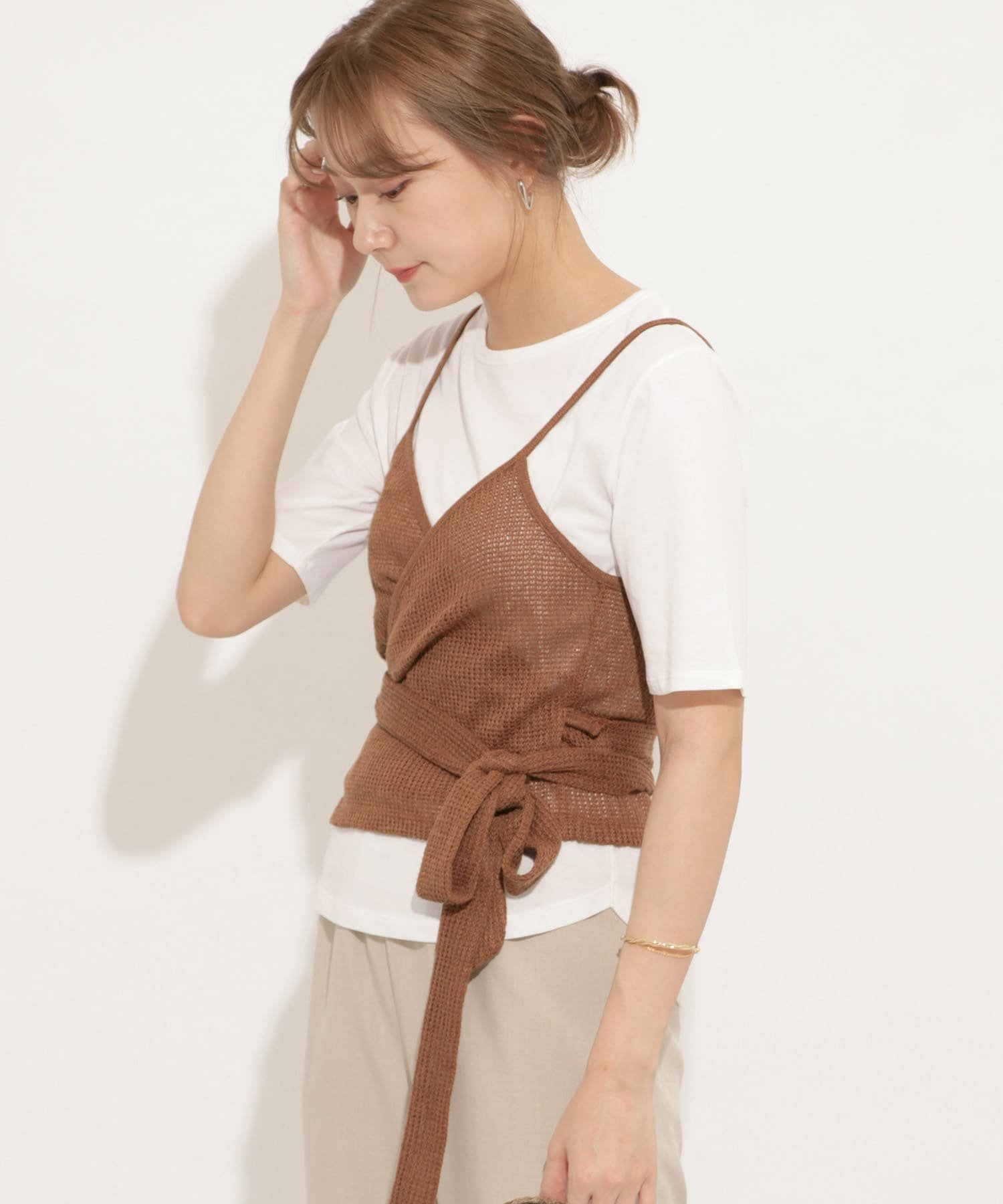 【SALE/73%OFF】SENSE OF PLACE カシュクールアンサンブルトップ センス オブ プレイス トップス ニット ブラウン ブラック グレー