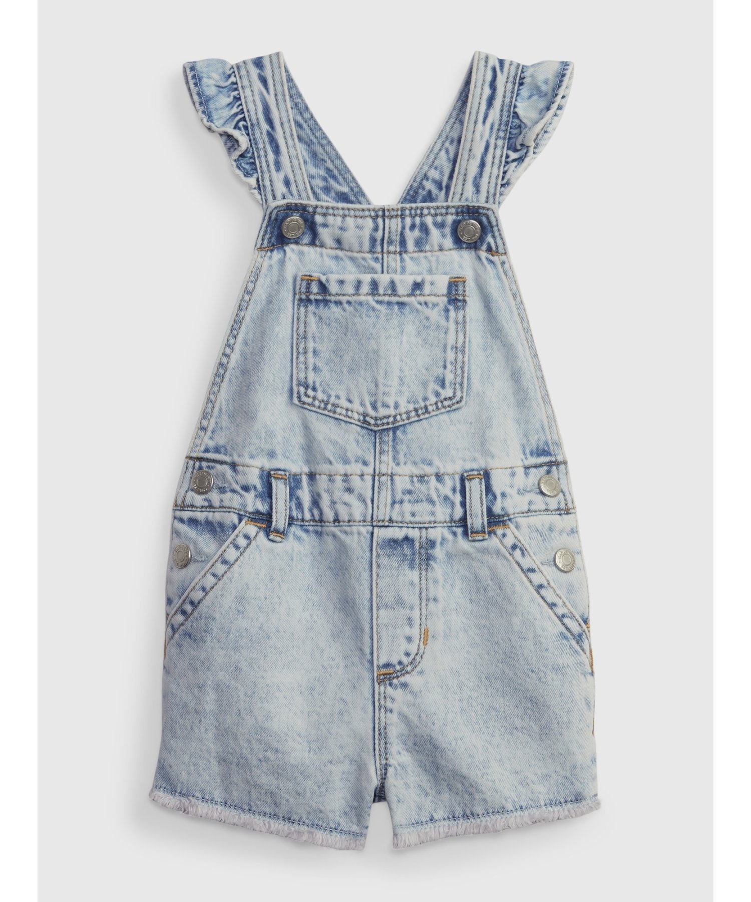 【SALE／76%OFF】GAP (K)ウォッシュウェル フリル デニムショートオール (幼児) ギャップ オールインワン・オーバーオール オーバーオール・サロペット ブルーのサムネイル