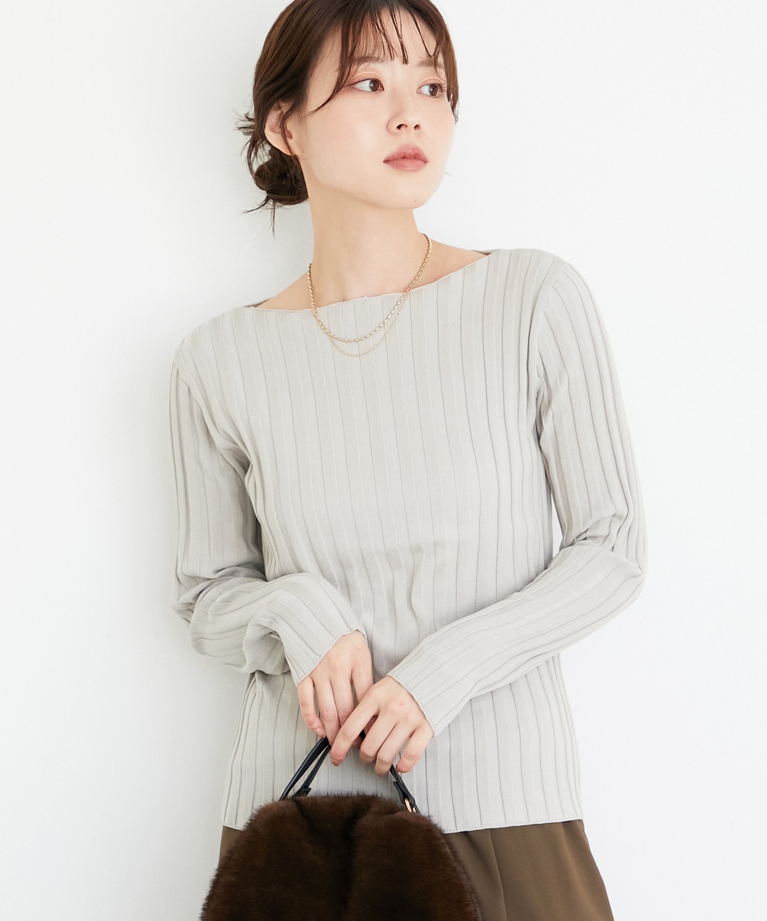 le.coeur blanc 《手洗い可能》ボートネックリブニット ルクールブラン トップス ニット ホワイト ブラウン グレー ブルー グリーン ブラック レッド