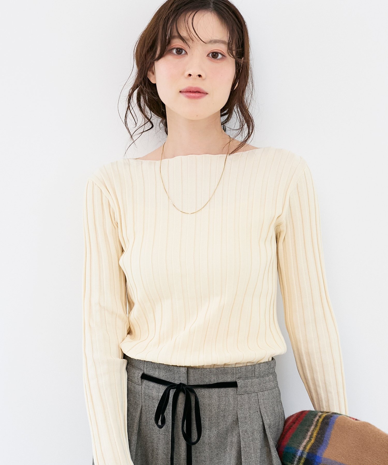 le.coeur blanc 《手洗い可能》ボートネックリブニット ルクールブラン トップス ニット ホワイト ブラウン グレー ブルー グリーン ブラック レッド