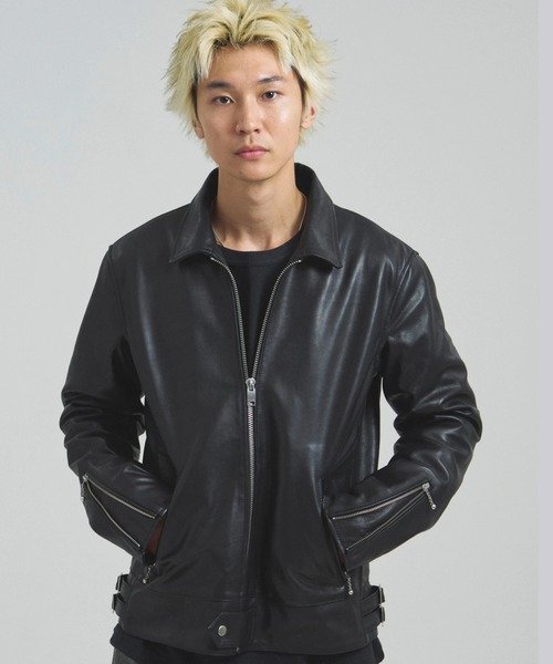 JACKROSE JE-BUFFARO CALF LEATHER SINGLE RIDERS JACKET 2025(MENS) ジャックローズ ジャケット・アウター その他のジャケット・アウター ブラック【送料無料】