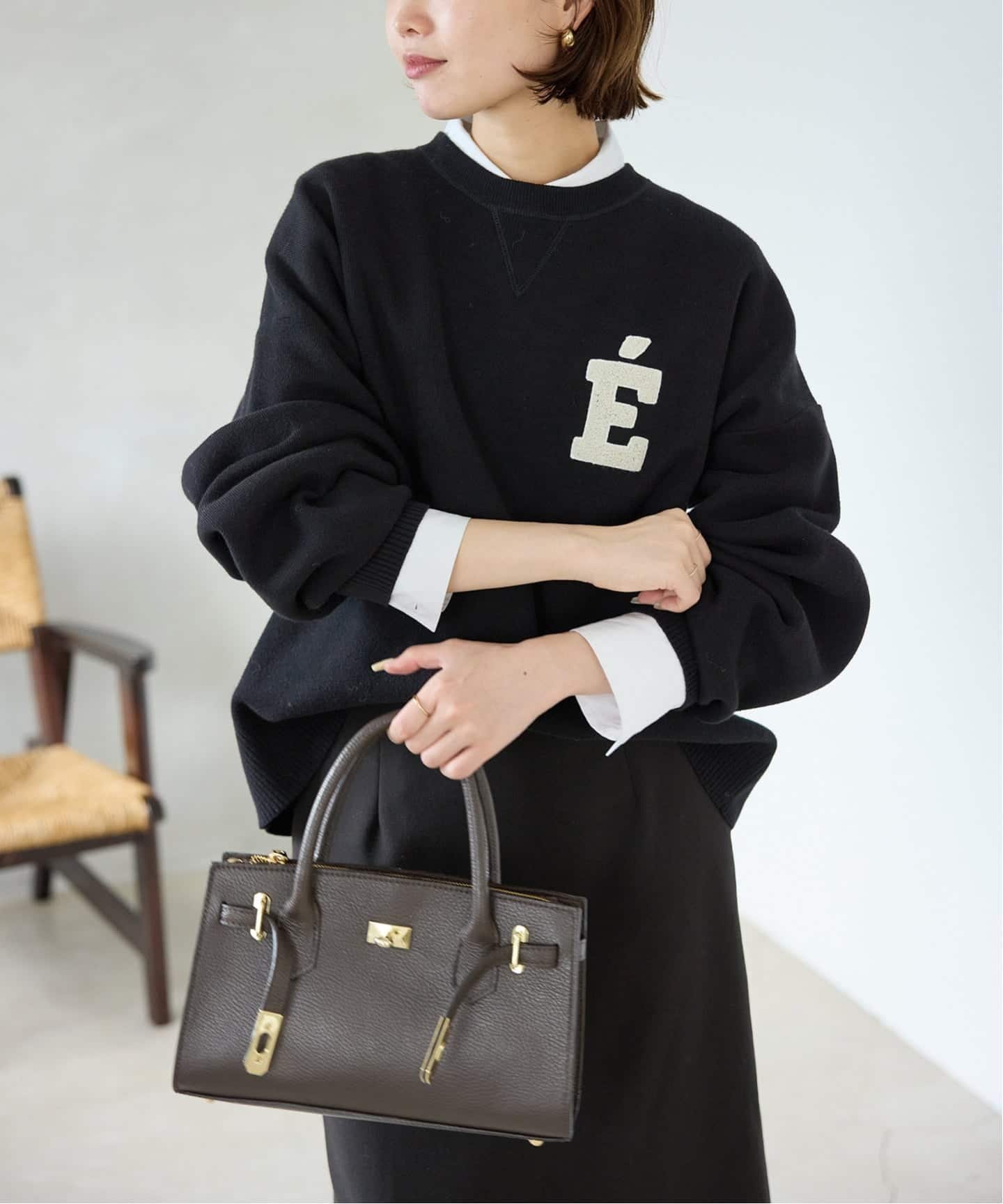 SLOBE IENA 《追加2》サガラ刺繍スウェットライクニット スローブ イエナ トップス ニット グレー ブラック【送料無料】のサムネイル