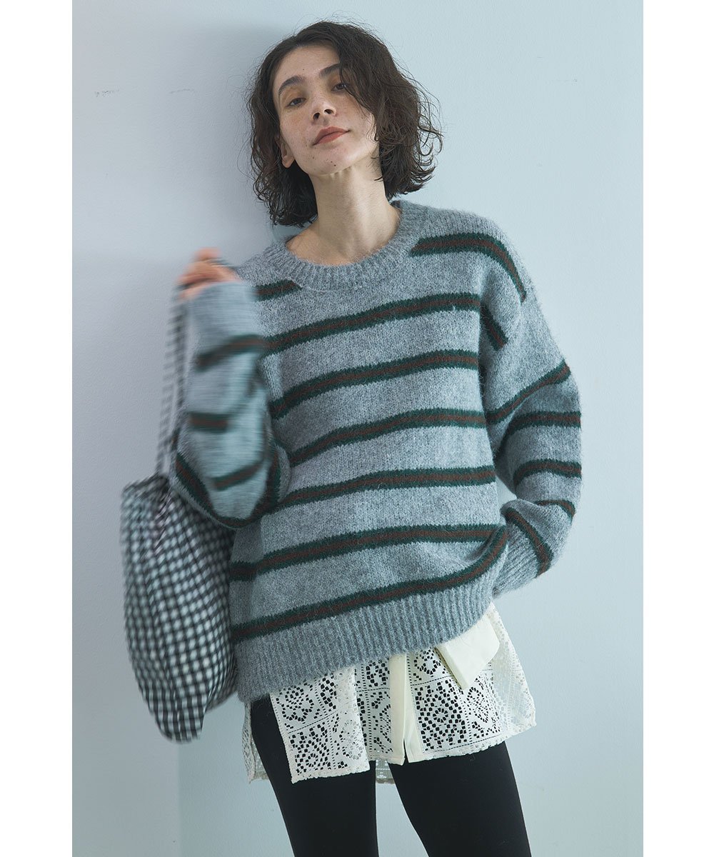 marjour AIRY STRIPE KNIT マージュール トップス ニット ブラウン グレー【送料無料】