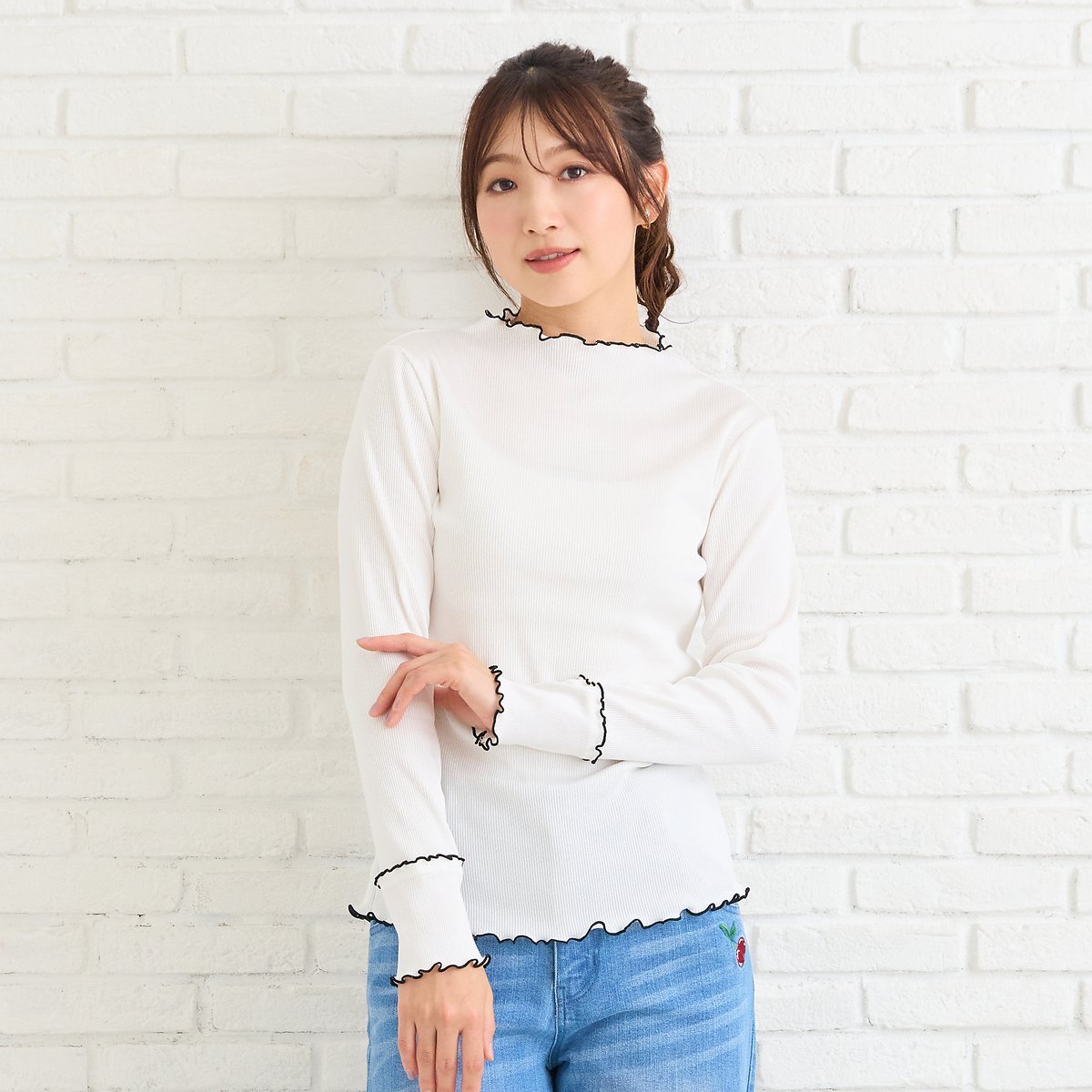 Rose Tiara 【大人気/春の新色追加】【伸縮性◎】メローカットソー ローズティアラ トップス カットソー・Tシャツ ブラック ピンク ホワイト