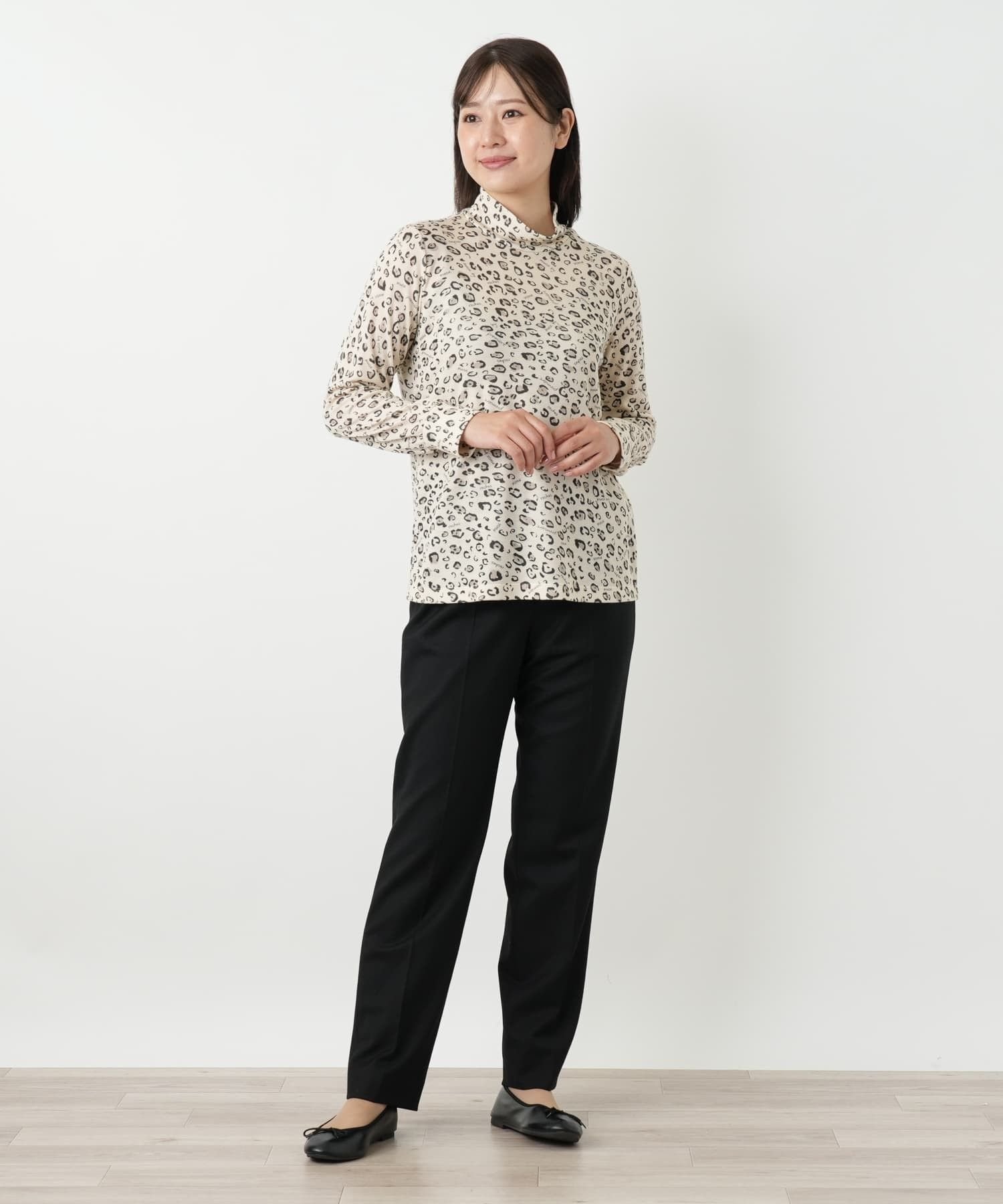Leilian レオパード柄ハイネックカットソー【MUSE BY ROCHAS Premiere】 レリアン トップス カットソー・Tシャツ ベージュ