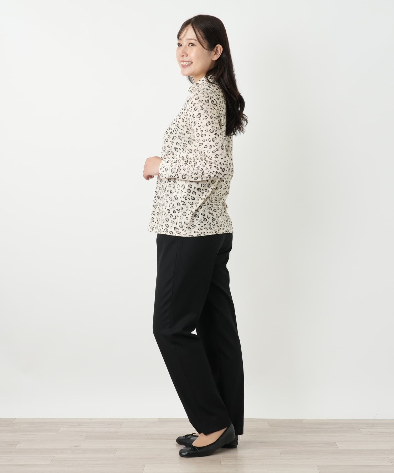 Leilian レオパード柄ハイネックカットソー【MUSE BY ROCHAS Premiere】 レリアン トップス カットソー・Tシャツ ベージュ