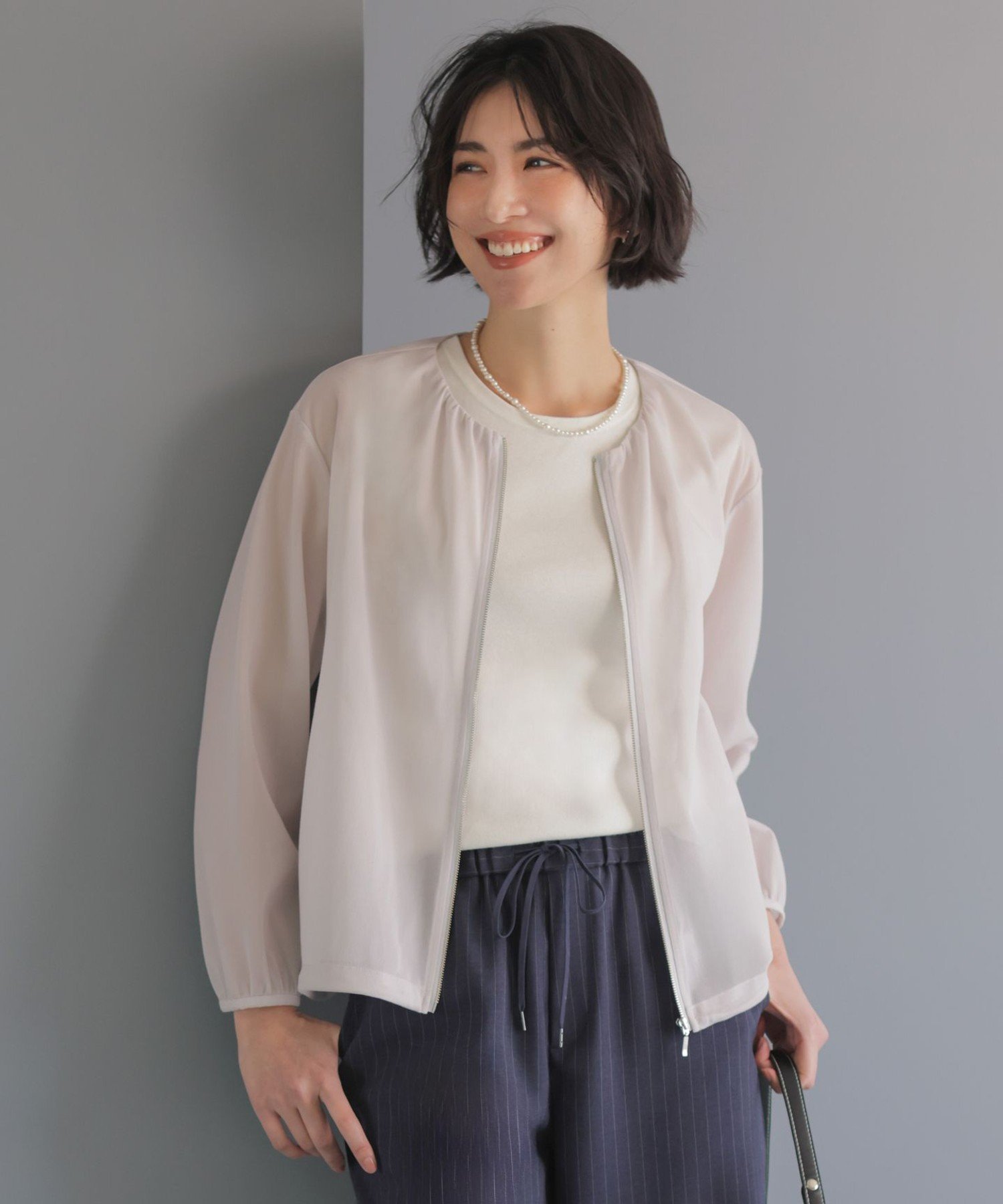 J.PRESS 【季節の変わり目に】シアーブルゾン ジェイプレス ジャケット・アウター ブルゾン・ジャンパー ネイビー ベージュ
