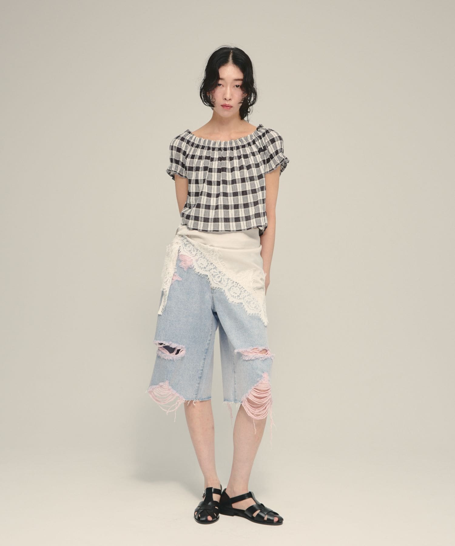 eL 【eL】Denim Bermuda Pants ジーナシス パンツ ジーンズ・デニムパンツ ブルー ピンク