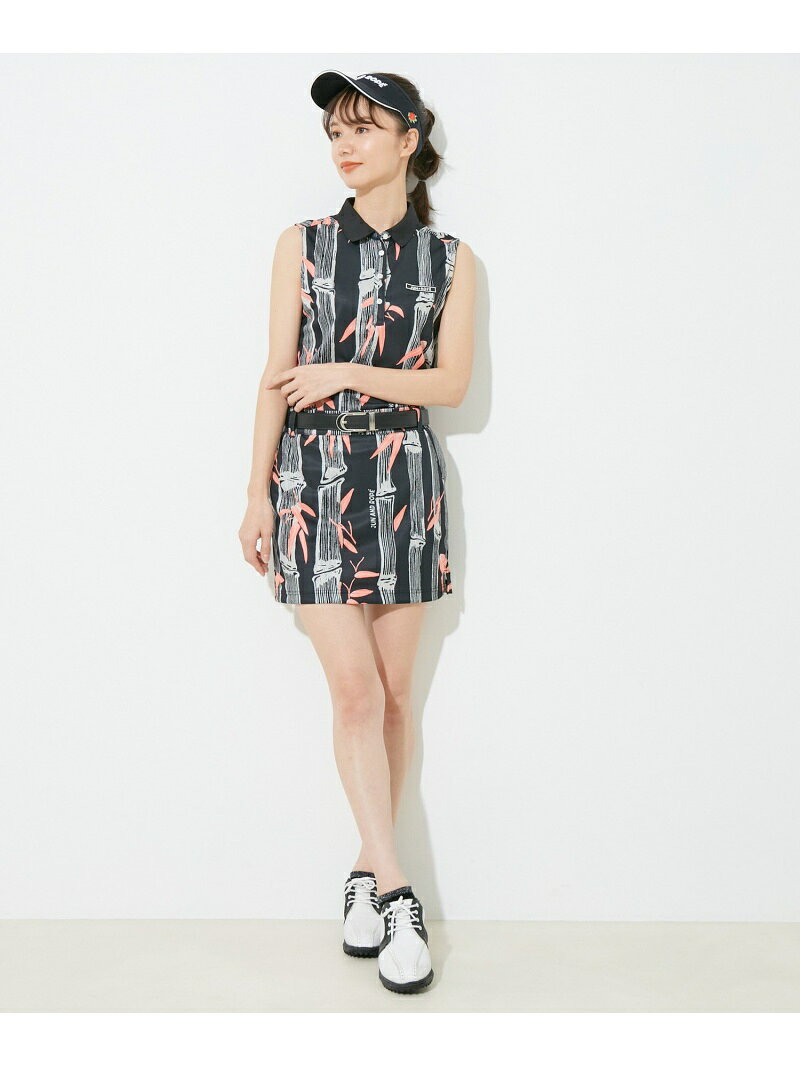 【SALE／80%OFF】JUN&ROPE' 【セットアップ対応】【UV】【吸水速乾】バンブー柄プリントノースリーブポロ ジュンアンドロペ トップス ポロシャツ ブルー ブラック