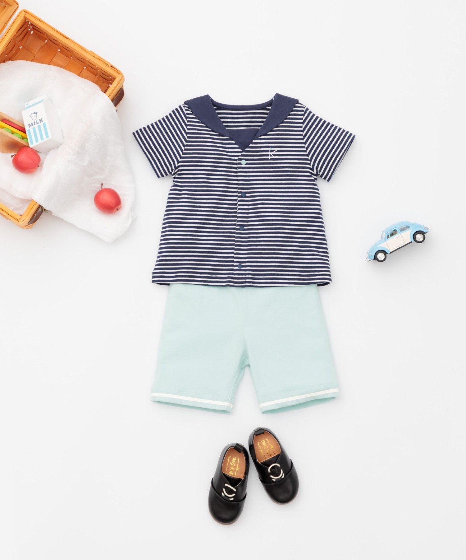 組曲 KIDS 【80-90cm】セーラーボーダー セットアップ クミキョク マタニティウェア・ベビー用品 ロンパース・カバーオール ネイビー イエロー【送料無料】のサムネイル