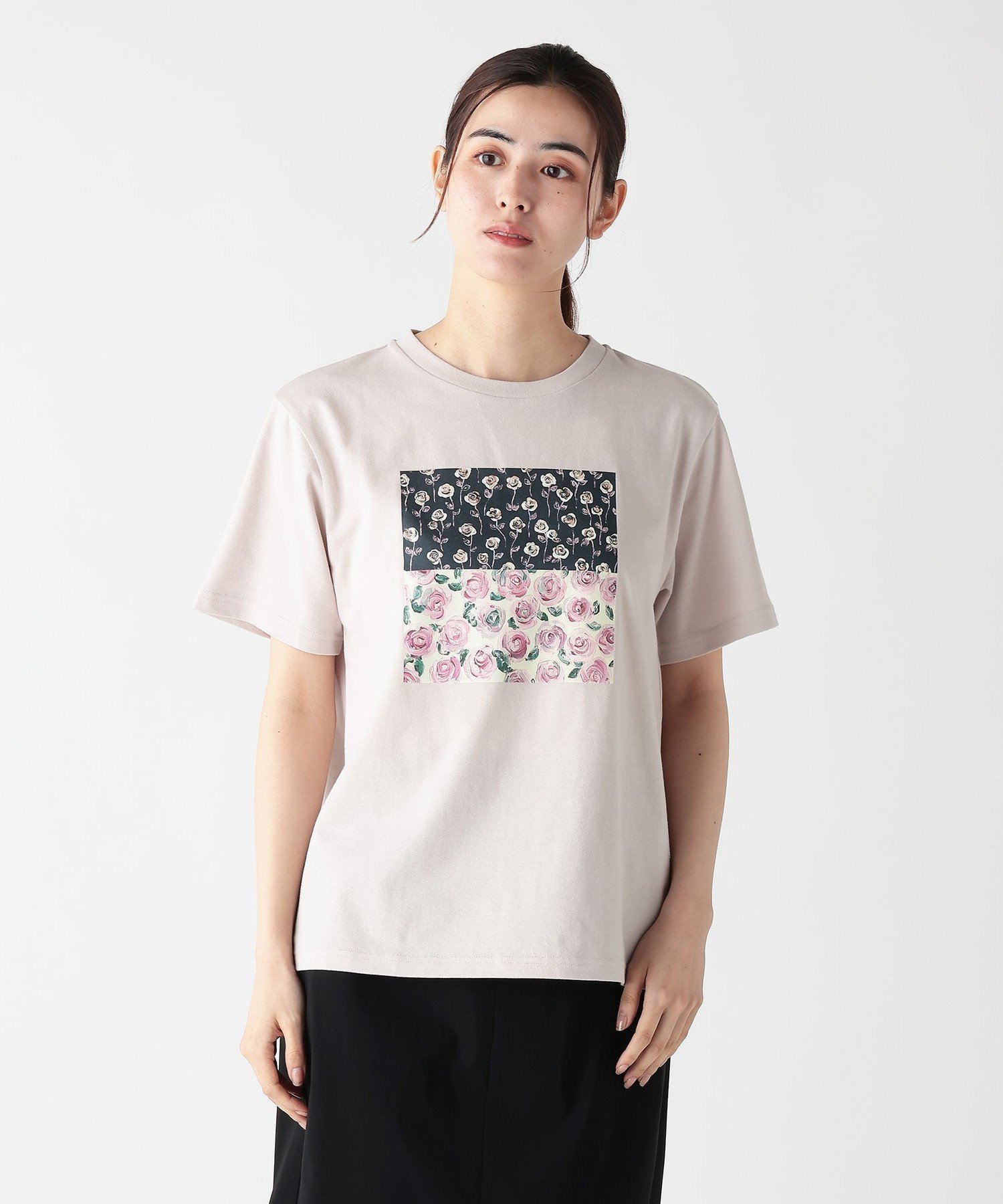 Afternoon Tea LIVING ミドルTシャツ/Flower/maya Shibasaki アフタヌーンティー・リビング トップス カットソー・Tシャツ グレー【送料無料】