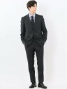 m.f.editorial ウール調 ストレッチウォッシャブル スリムフィット 2ボタン2ピーススーツ メランジ黒 タカキュー スーツ・フォーマル セットアップ...