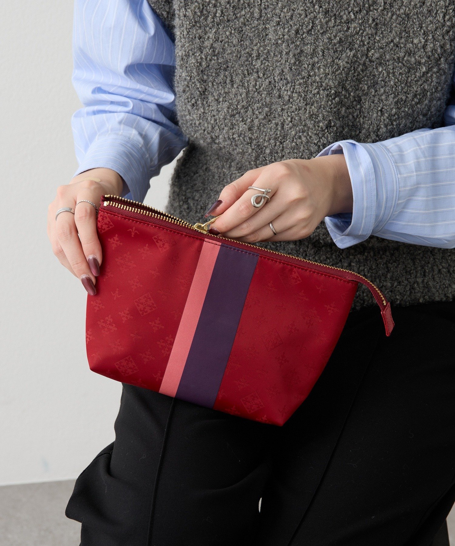 russet ラインプリントポーチ M ラシット ファッション雑貨 その他のファッション雑貨 レッド ブラウン【送料無料】