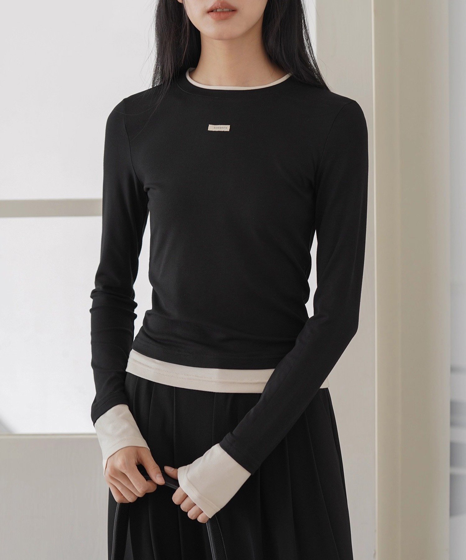EIGHTHMONTH バイカラーレイヤードロンT EM25a019 チュクラ トップス カットソー・Tシャツ グレー ブラック
