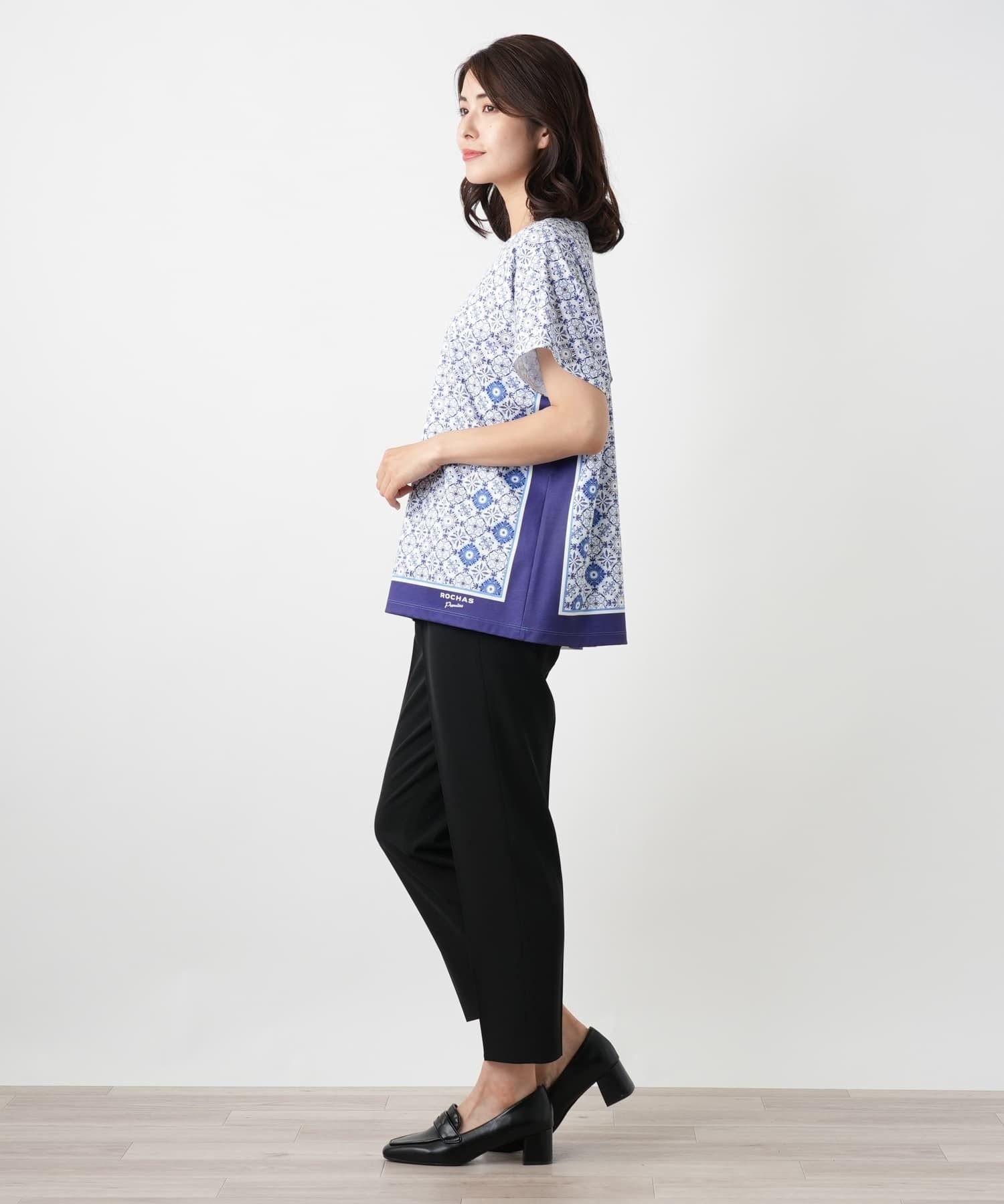 Leilian 幾何学柄切替Tシャツ【ROCHAS Premiere】 レリアン トップス カットソー・Tシャツ